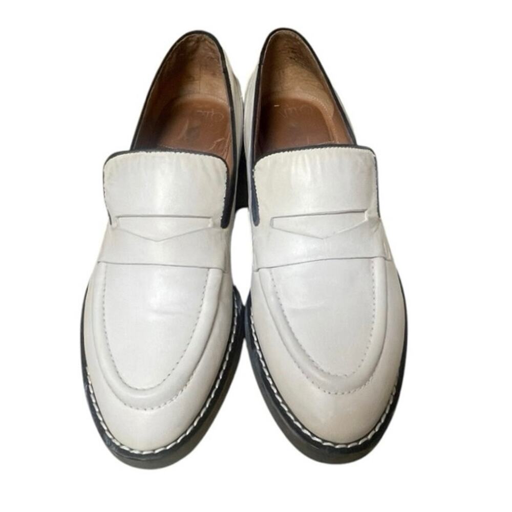 Franco Sarto Tivoli White Leather Chunky Penny Loafers 7.5 Preppy Downtown Chic